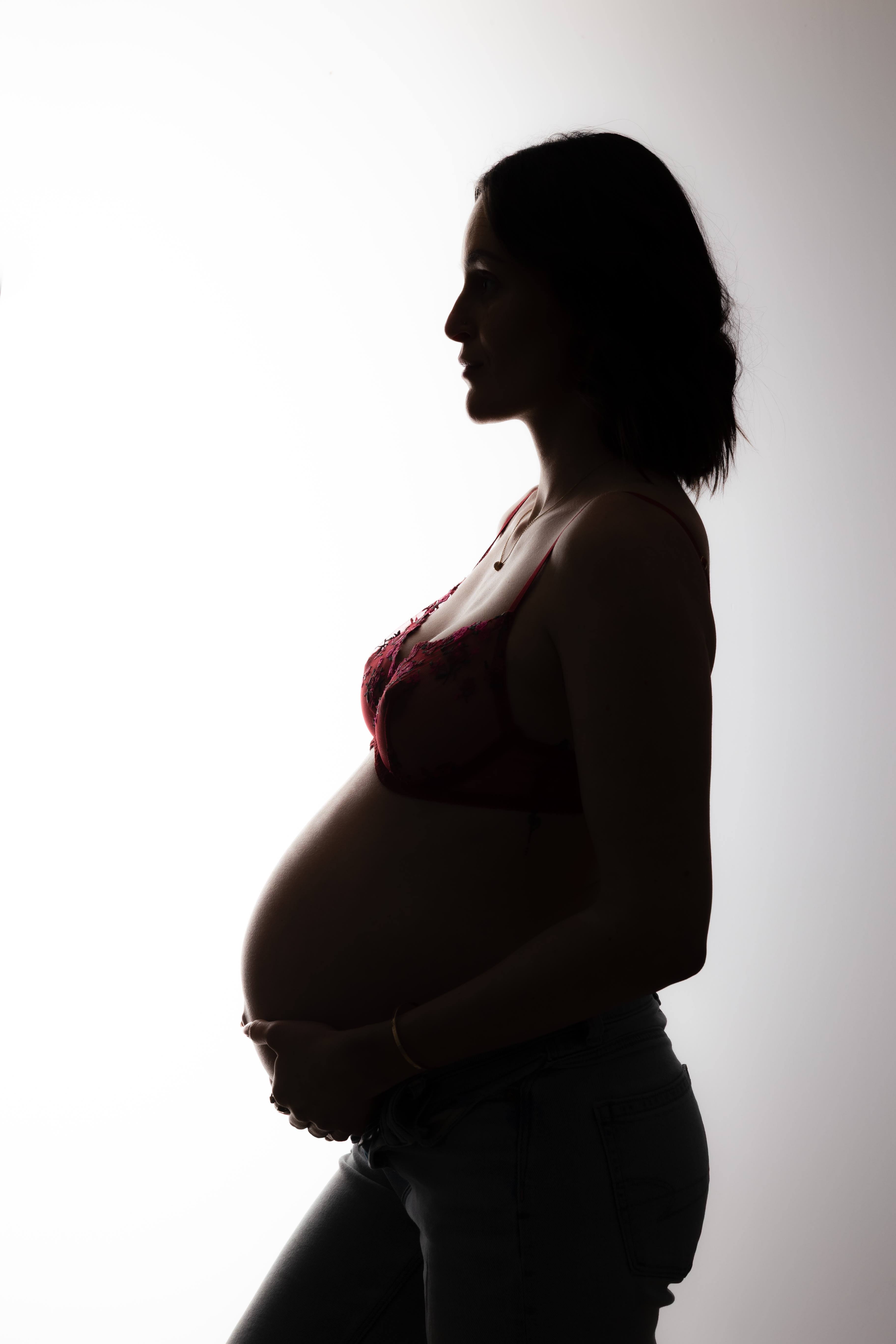 Fine art maternity detail portrait — expecting mother, West Kelowna studio