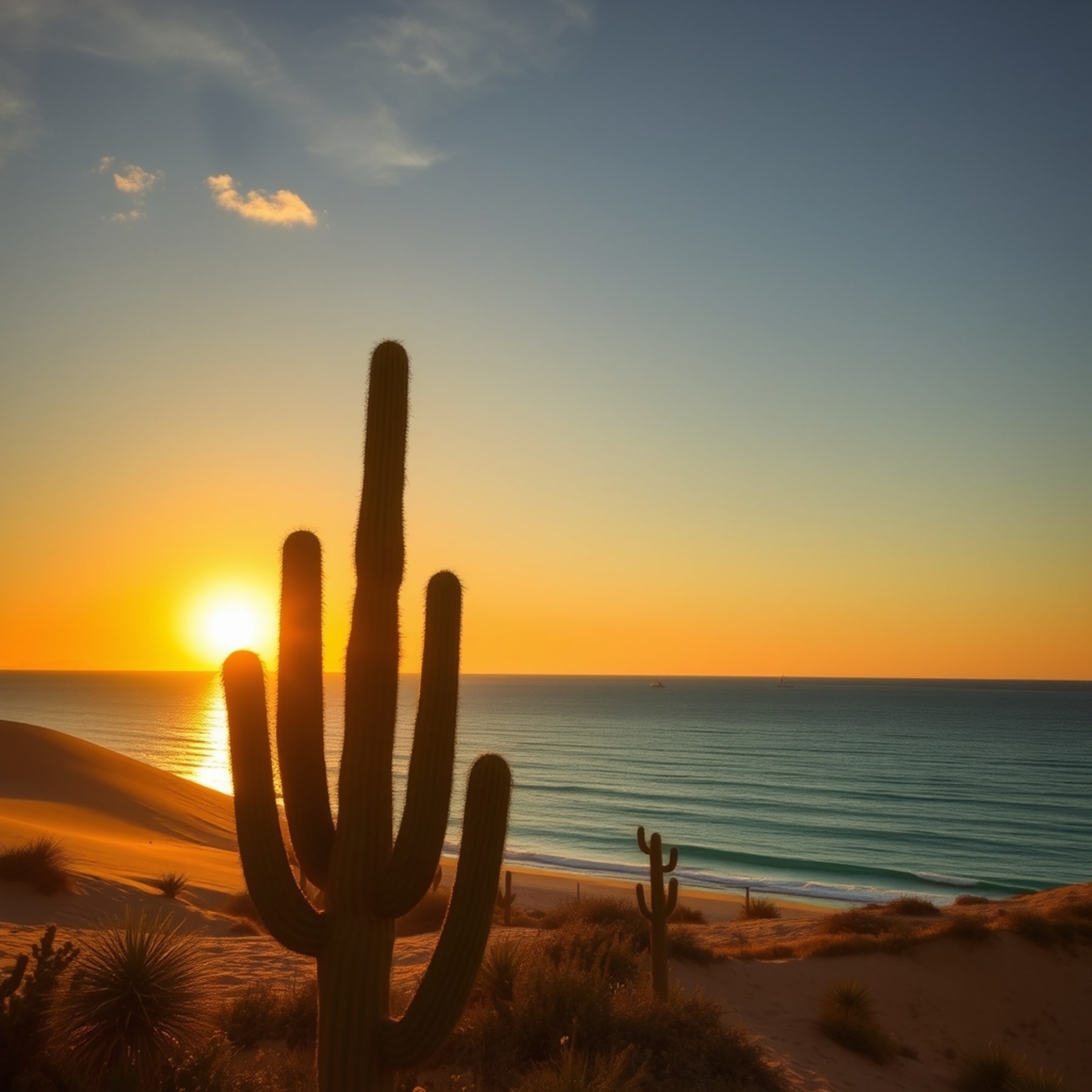 Atardecer dorado sobre la bahía de Puerto Peñasco
