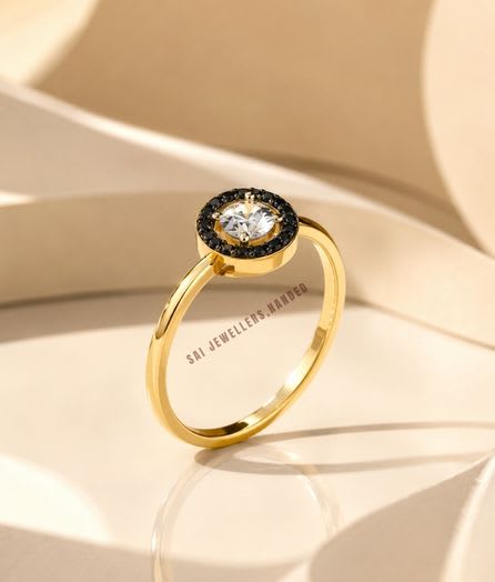 Round Halo Gold Ring | Classic Designer Gold Ring | SAI Jewellery - View 1