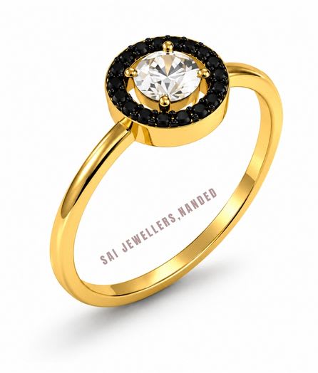 Round Halo Gold Ring | Classic Designer Gold Ring | SAI Jewellery view 2