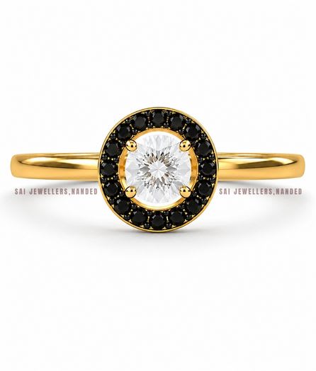 Round Halo Gold Ring | Classic Designer Gold Ring | SAI Jewellery view 3