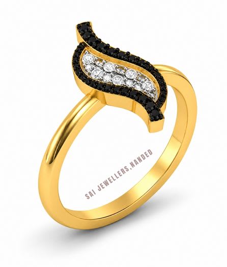 Elegant Black & White Leaf Gold Ring | Designer Gold Ring view 2