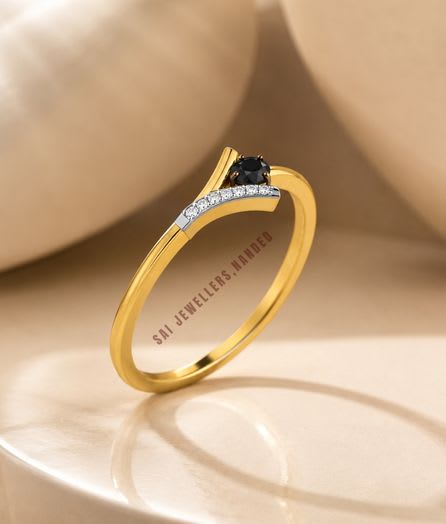 Black Solitaire Gold Ring - View 1