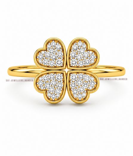 Four Heart Gold Ring view 2