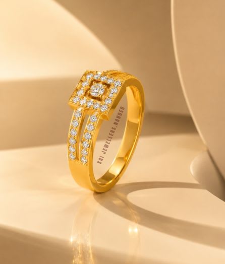 Square Halo Gold Ring - View 1
