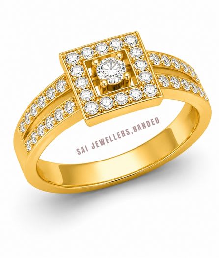 Square Halo Gold Ring view 3