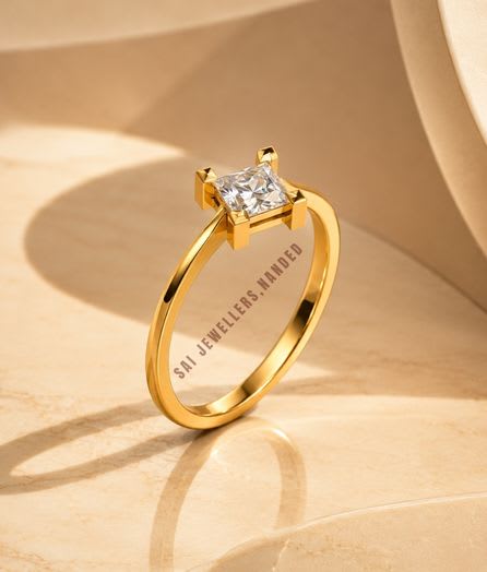 Square Solitaire Gold Ring - View 1