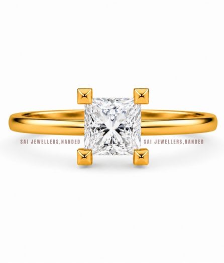 Square Solitaire Gold Ring view 2