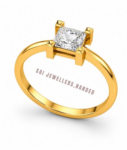 Square Solitaire Gold Ring view 3
