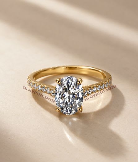 Oval Solitaire Gold Ring - View 1