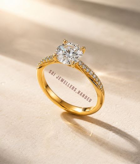 Round Solitaire Gold Ring - View 1