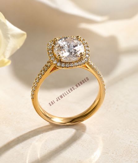 Halo Solitaire Gold Ring - View 1