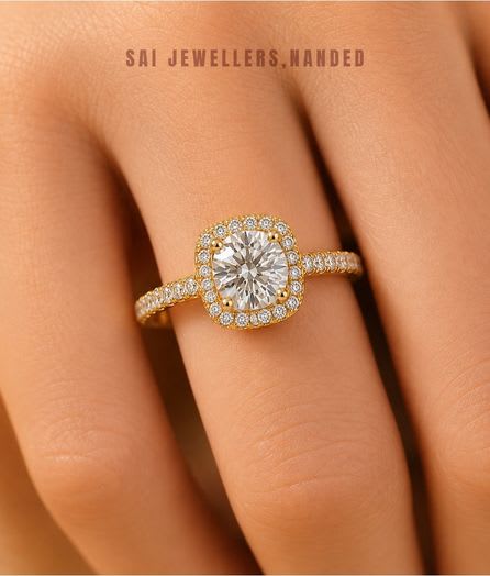 Halo Solitaire Gold Ring view 3