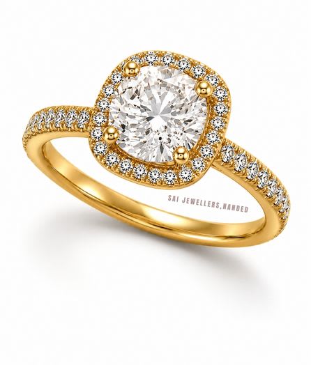 Halo Solitaire Gold Ring view 2