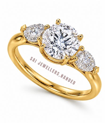 Three Stone Gold Ring view 2