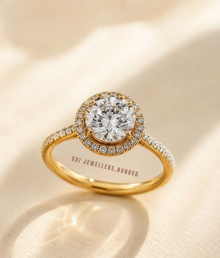 Round Halo Gold Ring - View 1