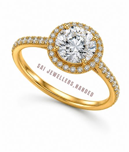 Round Halo Gold Ring view 2