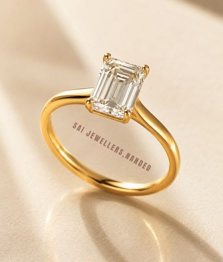Emerald Solitaire Gold Ring - View 1