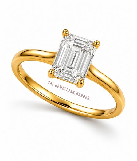 Emerald Solitaire Gold Ring view 2
