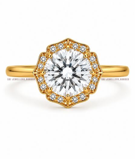 Floral Halo Gold Ring view 2