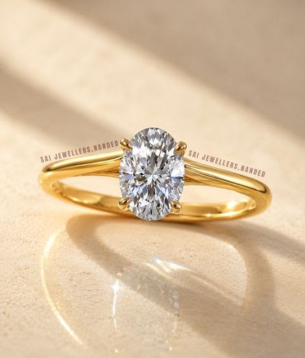 Oval Solitaire Gold Ring - View 1