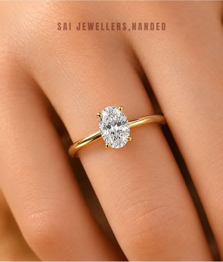 Oval Solitaire Gold Ring view 3