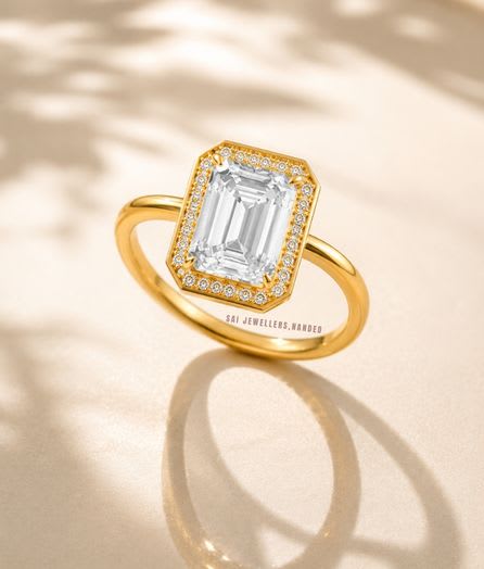 Emerald Halo Gold Ring - View 1