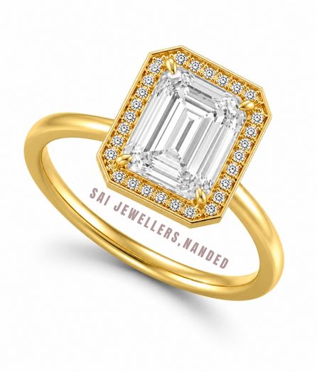 Emerald Halo Gold Ring view 2