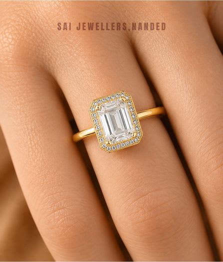 Emerald Halo Gold Ring view 3