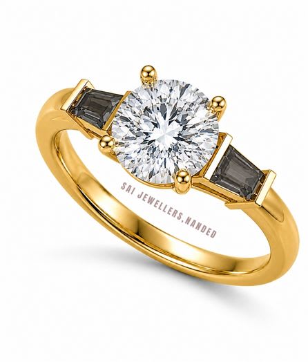 Three Stone Solitaire Gold Ring view 2