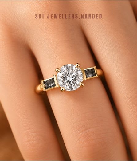 Three Stone Solitaire Gold Ring view 3