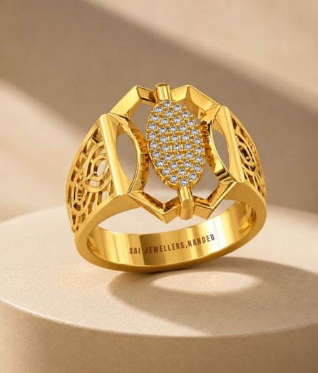 Oval Mesh Gold Ring - View 1