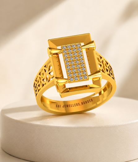Rectangular Panel Gold Ring - View 1