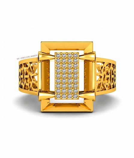 Rectangular Panel Gold Ring view 2