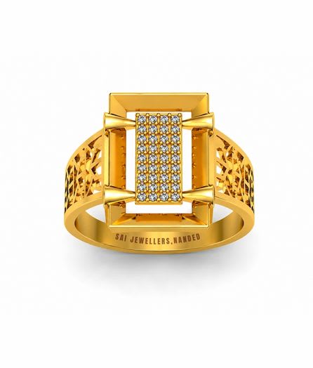 Rectangular Panel Gold Ring view 3