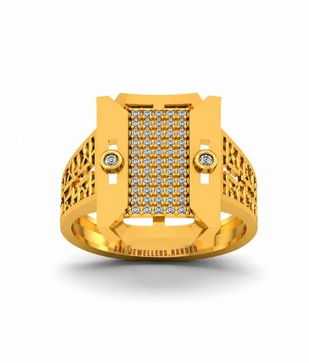 Rectangular Geometric Gold Ring view 2