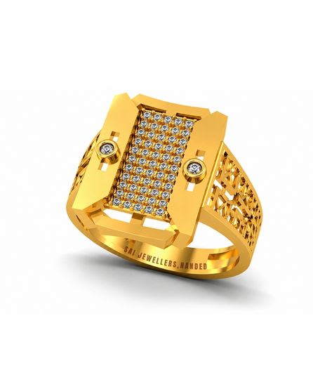 Rectangular Geometric Gold Ring view 3