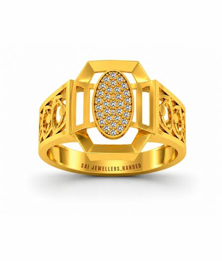 Oval Geometric Gold Ring view 2