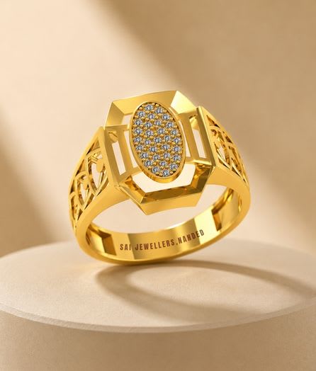 Oval Geometric Gold Ring - View 1