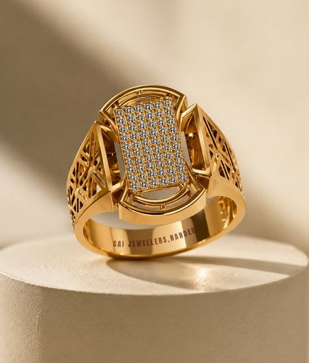 Geometric Lattice Gold Ring - View 1