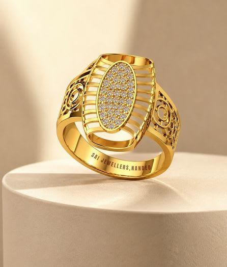 Oval Lattice Gold Ring - View 1