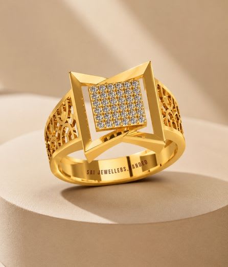 Diamond Frame Gold Ring - View 1
