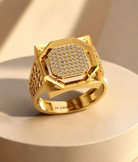 Octagonal Crown Gold Ring - View 1
