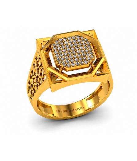 Octagonal Crown Gold Ring view 2