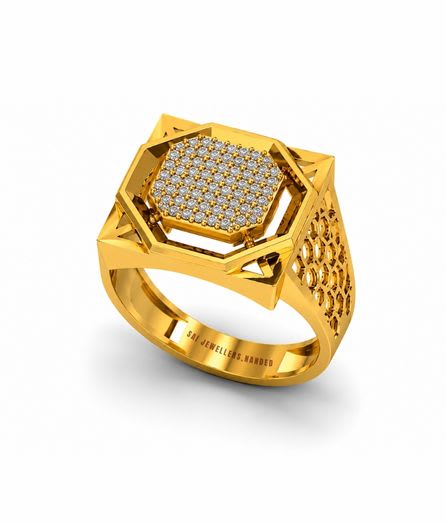 Octagonal Crown Gold Ring view 3