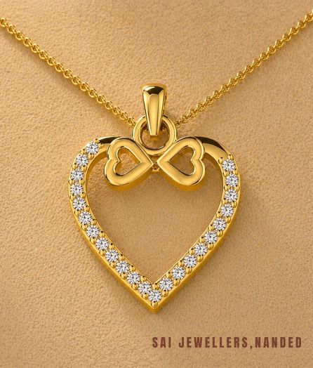 Bow Heart Gold Pendant - View 1