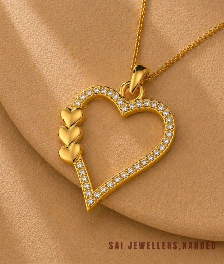 Triple Heart Accent Gold Pendant - View 1
