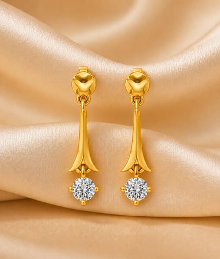 Floral Long Drop Gold Earrings - View 1