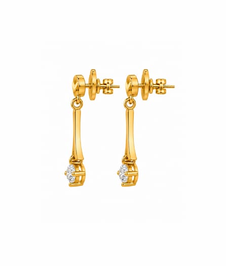 Floral Long Drop Gold Earrings view 3