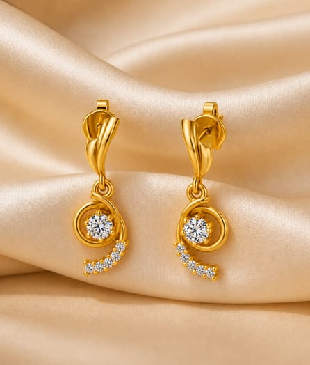 Elegant Curved Floral Gold Earrings - View 1